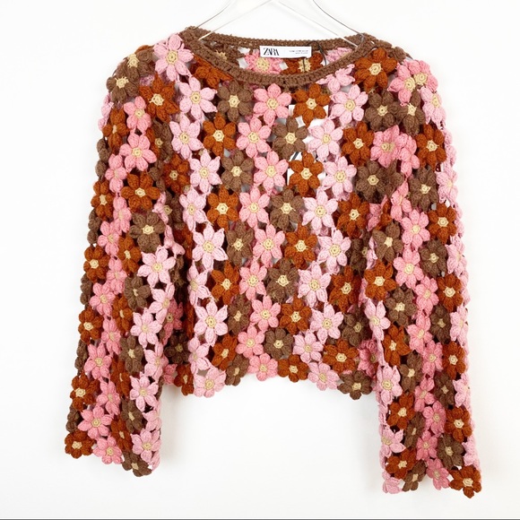 zara floral crochet sweater